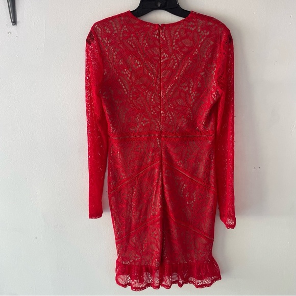 Bardot Red Sasha Long Sleeve Lace Overlay Mini Cocktail Dress 37549 - Picture 3 of 9